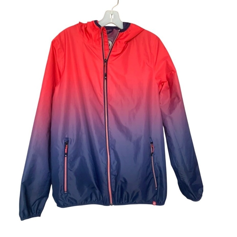 Killtec Women's Windbreaker Jacket Sz L Ombre Gradient Red Blue Hooded Gorpcore